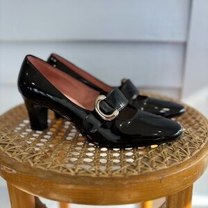 Vintage 60s Black Patent Leather Mary Jane Buckle Heels